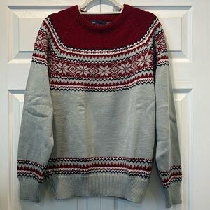 Vintage YT Sports Acrylic Sweater Red Grey Snowflakes Christmas Sweatshirt Sz L